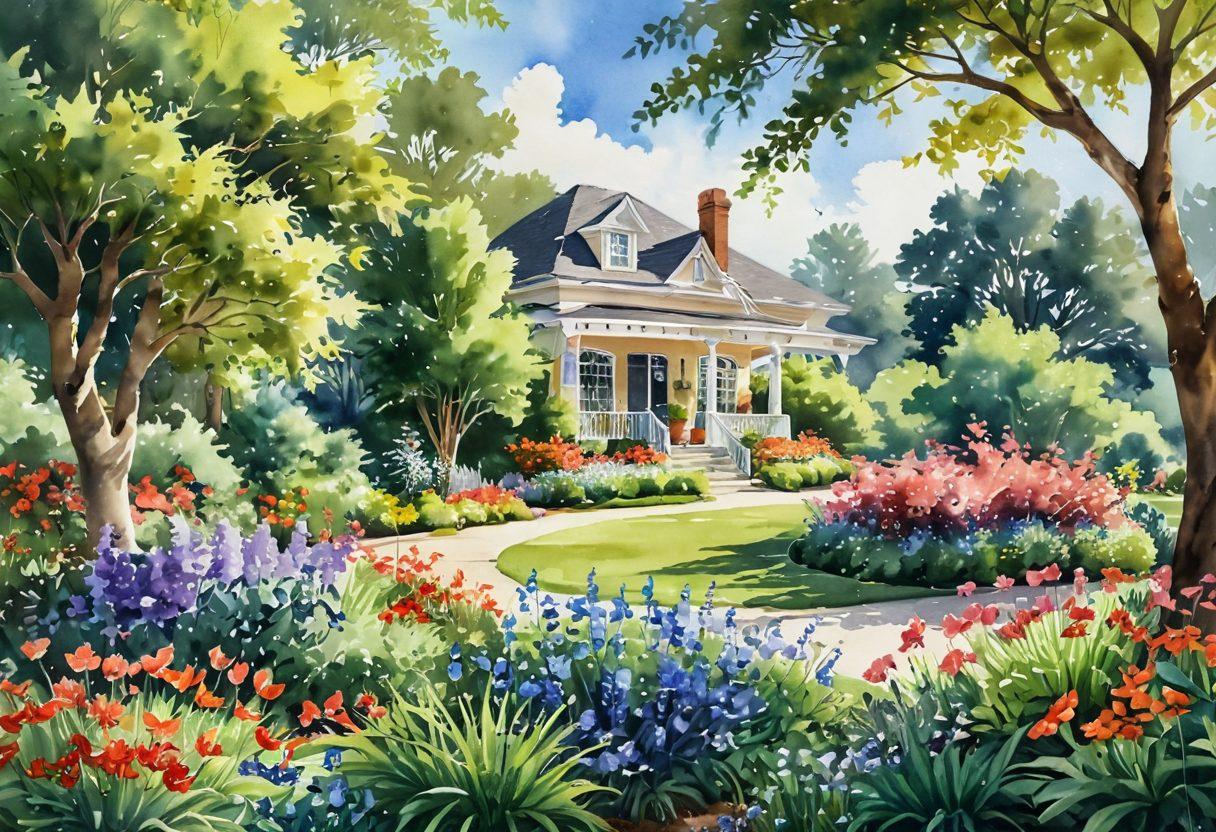 A serene landscape depicting lush green spaces, beautifully manicured gardens, and vibrant flowers in full bloom. Include a diverse group of people enthusiastically tending to the plants, showcasing care and expertise. A clear blue sky and sunlight filtering through trees create a warm and inviting atmosphere. Incorporate little details like butterflies and bees to emphasize a natural ecosystem. watercolor painting. vibrant colors.